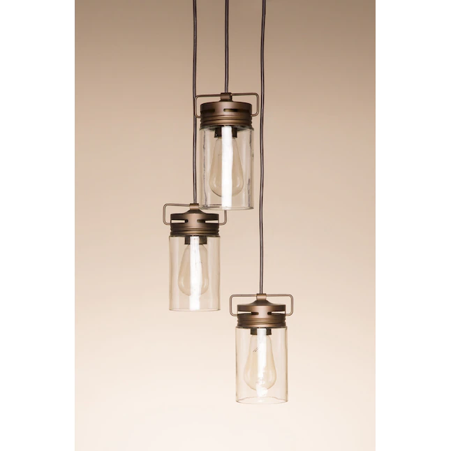 allen + roth  Vallymede 3-Light Aged Bronze Farmhouse Clear Glass Jar Mini Pendant Light