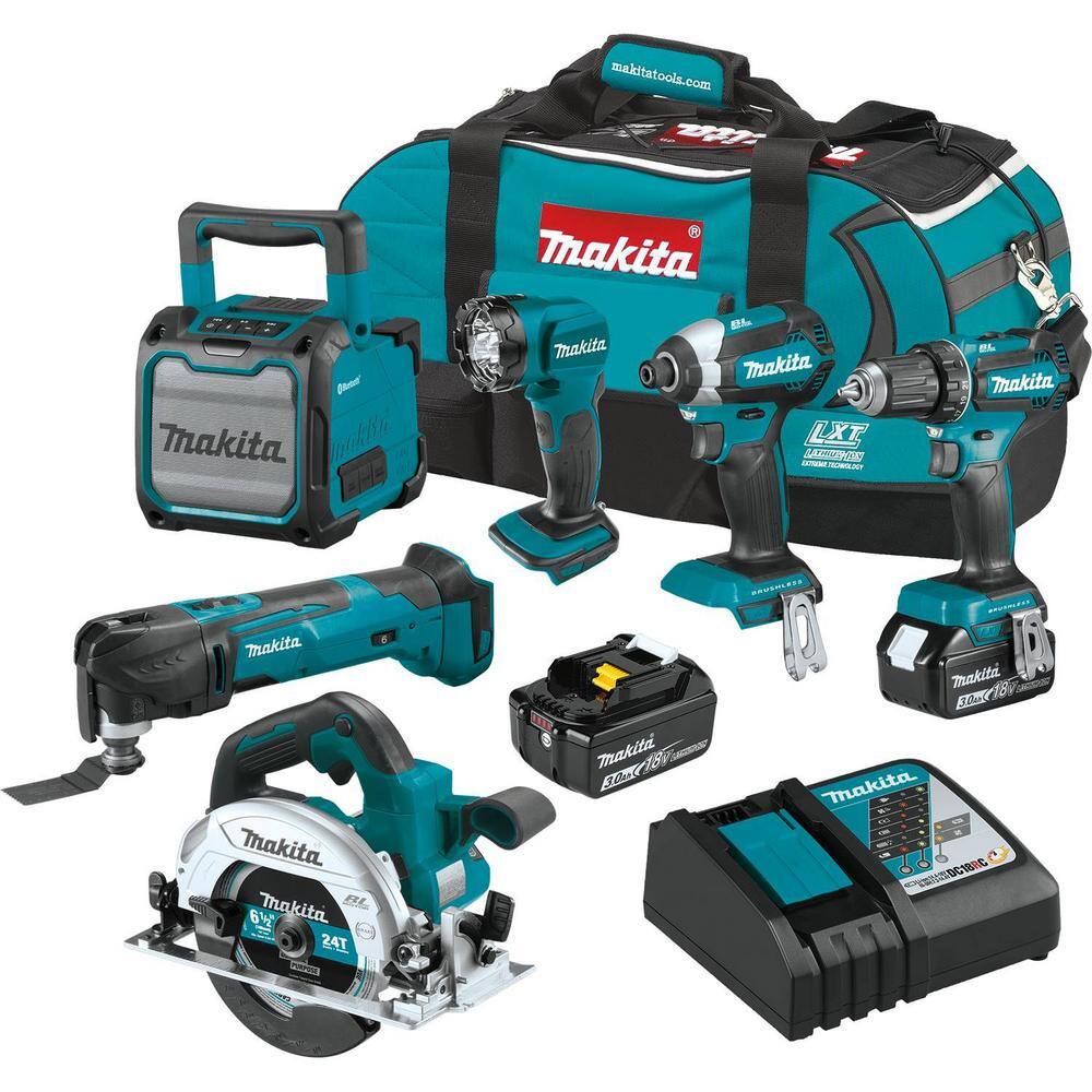Makita XT613X1 18-Volt LXT Lithium-Ion Cordless 6-Piece Combo Kit (Driver-Drill/Impact Driver/Circular Saw/Multi-Tool/Radio/Light) 3.0A
