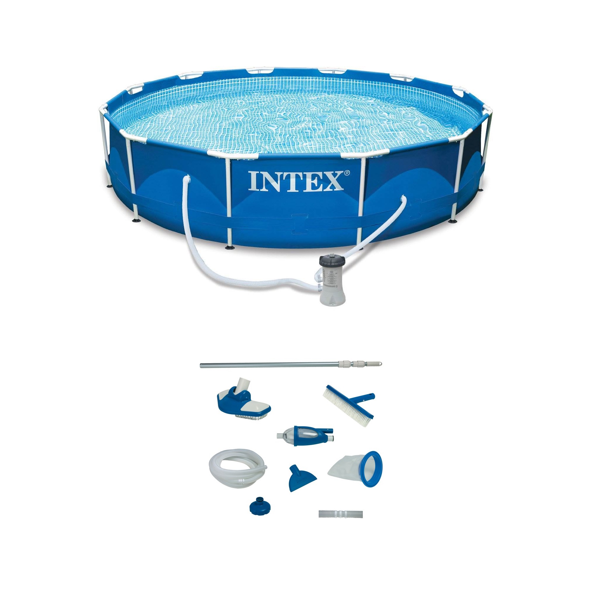 Intex 12′ x 30″ Metal Frame Swimming Pool w/ Filter Pump & Pool Maintenance Kit