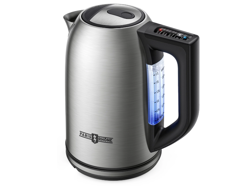 Paris Rhône Stainless Steel Electric Kettle. 1.7L Kettle with 6 Temperature Settings. Strix Thermostat. Touch Control. Silver