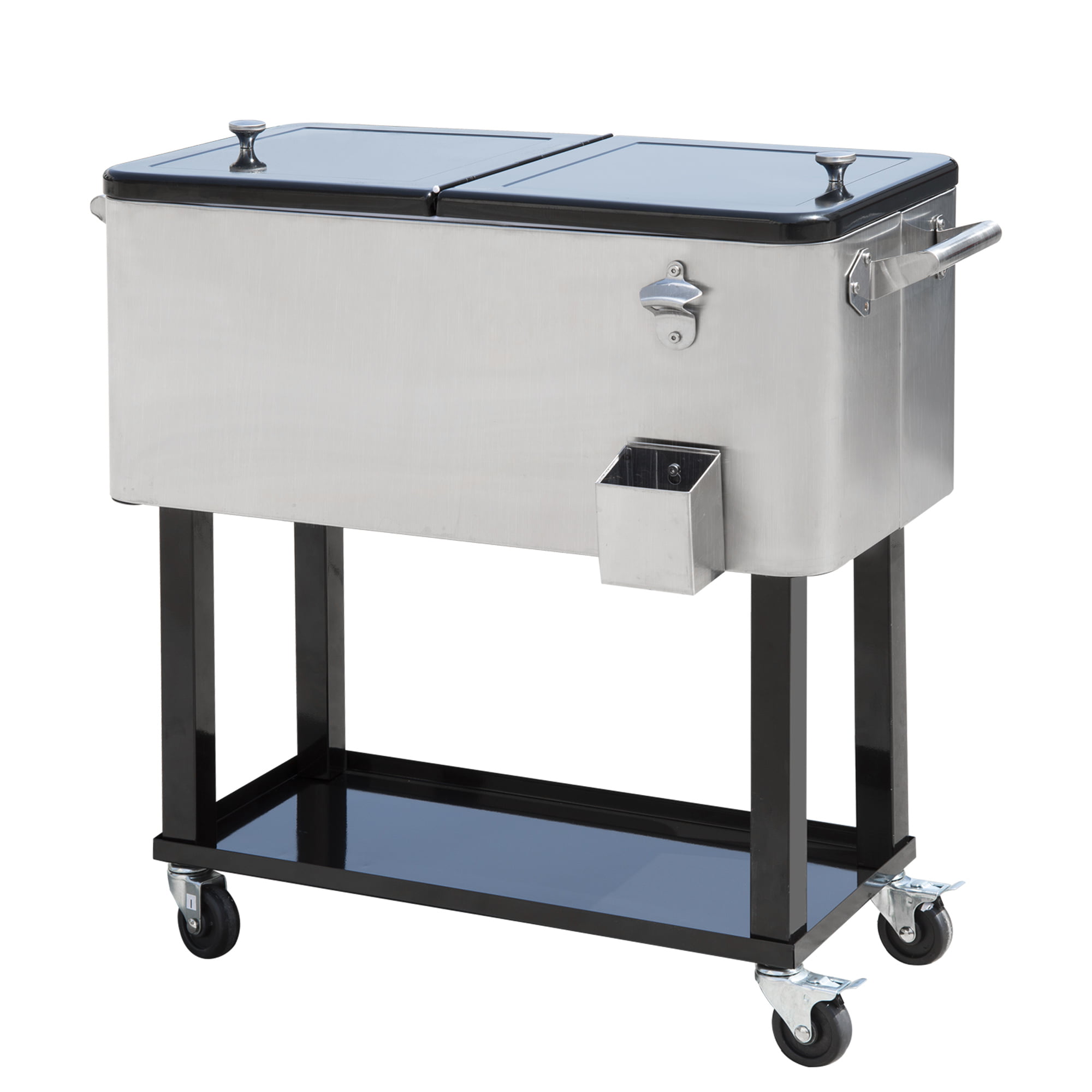 New 80QT Portable Rolling Stainless Steel Cooler Cart Ice Chest Patio Party