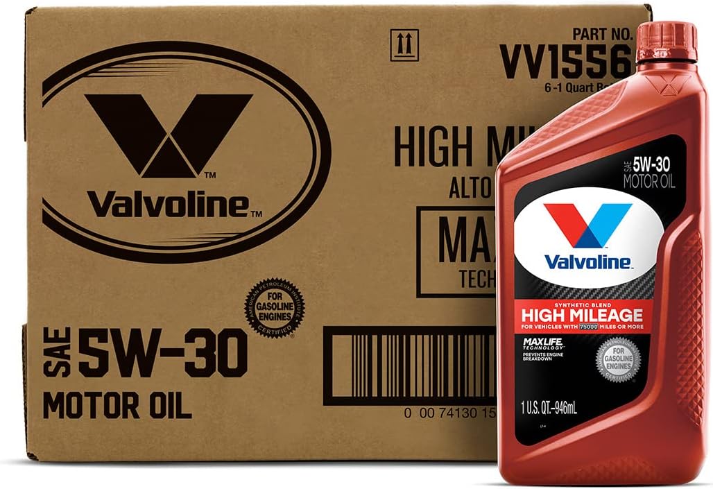 Valvoline High Mileage with MaxLife Technology 5W-30 Synthetic Blend Motor Oil 1 Quart (Pack of 6)