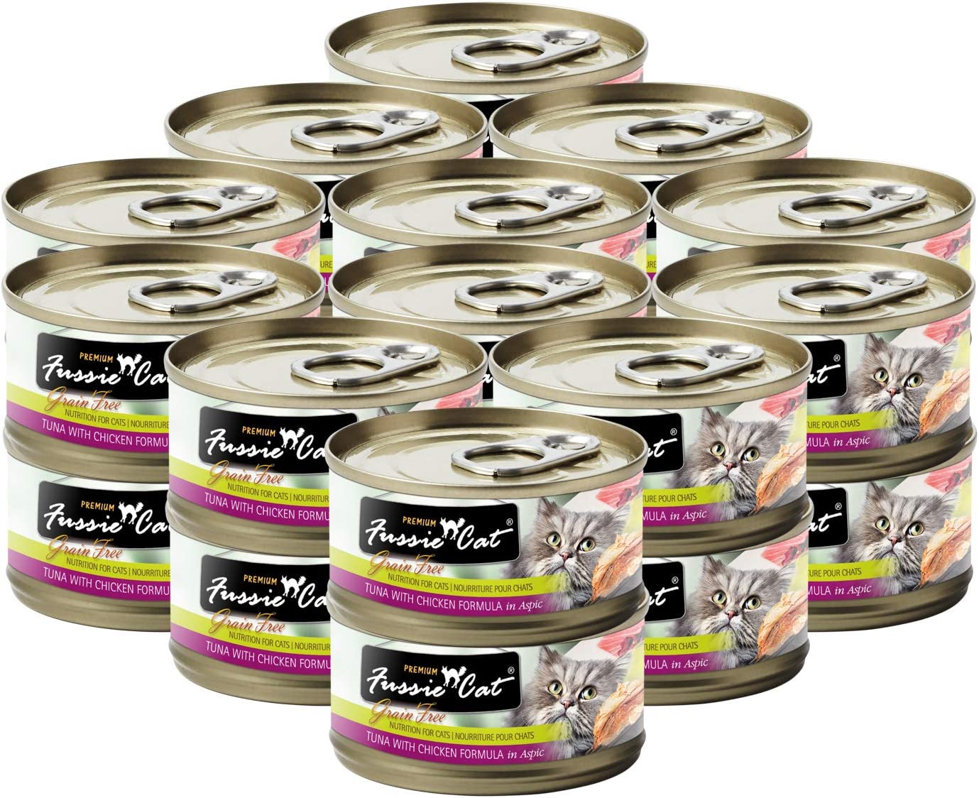 Fussie Cat Premium Tuna with Chicken Formula in Aspic Grain-Free Canned Cat Food 2.82-oz case of 24