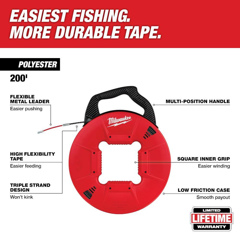 Milwaukee 48-22-4197 200 ft. Polyester Fish Tape with Flexible Metal Leader