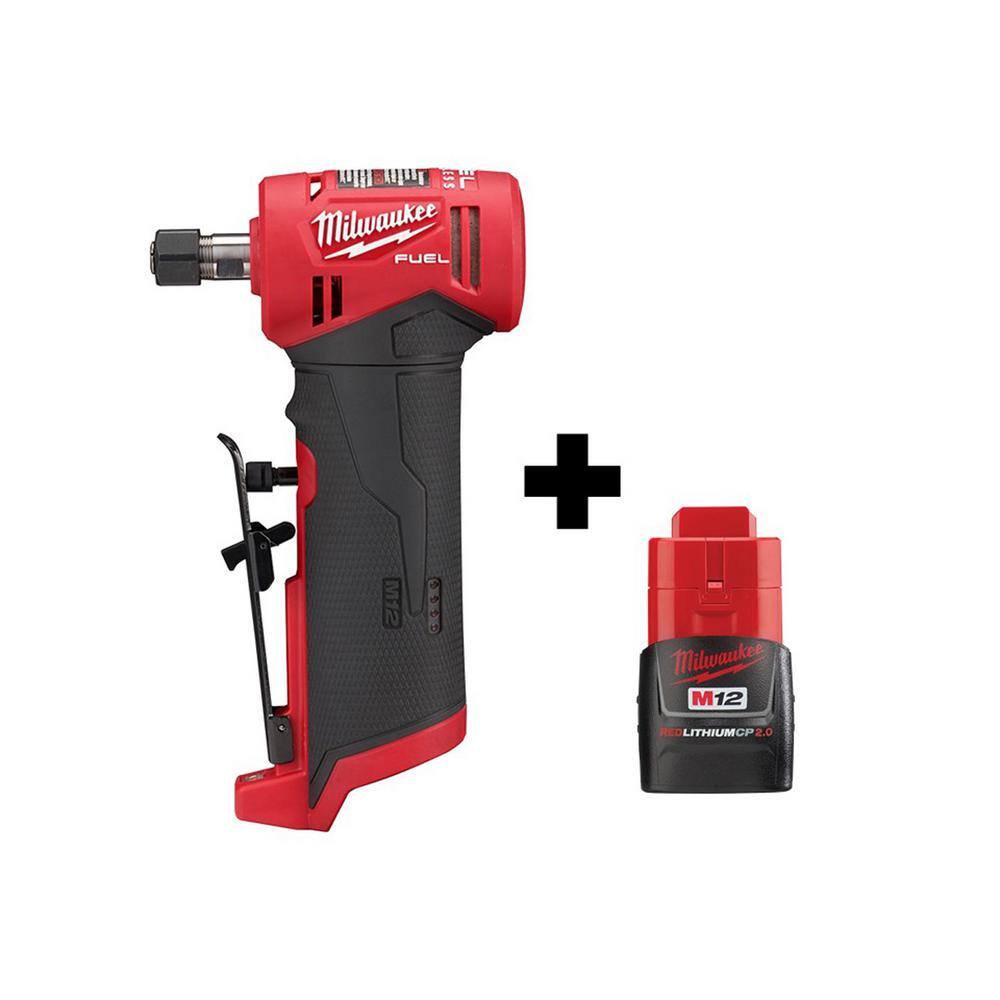 Milwaukee  M12 FUEL 12V Lithium-Ion Brushless Cordless 1/4 in. Right Angle Die Grinder with M12 2.0 Ah Battery