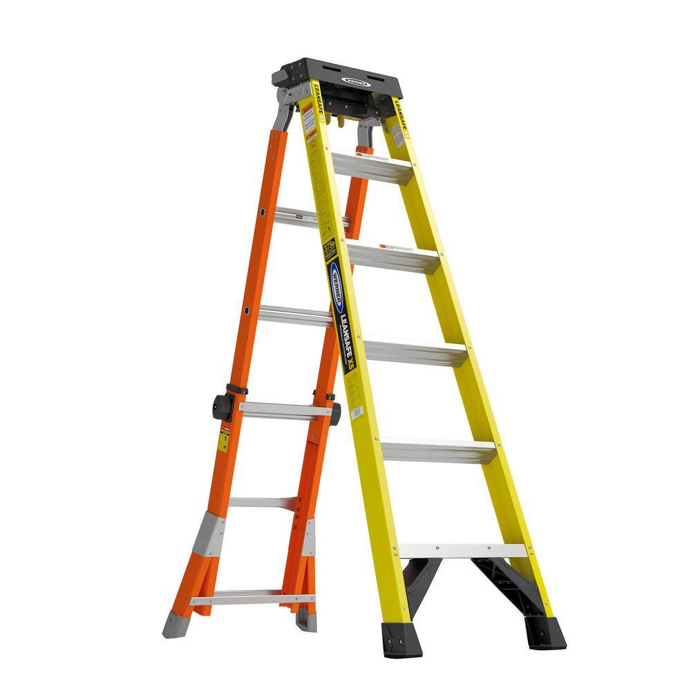 WERNER FX5IAA06 LEANSAFE X5 14 ft. Reach Height Fiberglass Multi-Position Ladder. 375 lbs. Load Capacity Type IAA