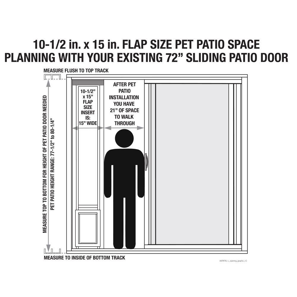 Ideal Pet Products 80PATXLW 10.5 in. x 15 in. Large White Pet and Dog Patio Door Insert for 77.6 in. to 80.4 in. Aluminum Sliding Glass Door