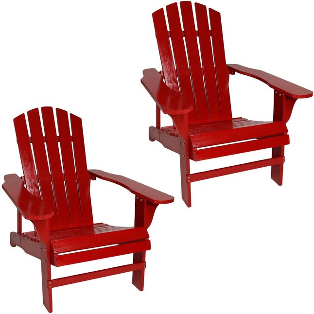 Sunnydaze Decor IEO-878-2PK 2 Red Wood Frame Stationary Adirondack Chair(s) with Slat Seat