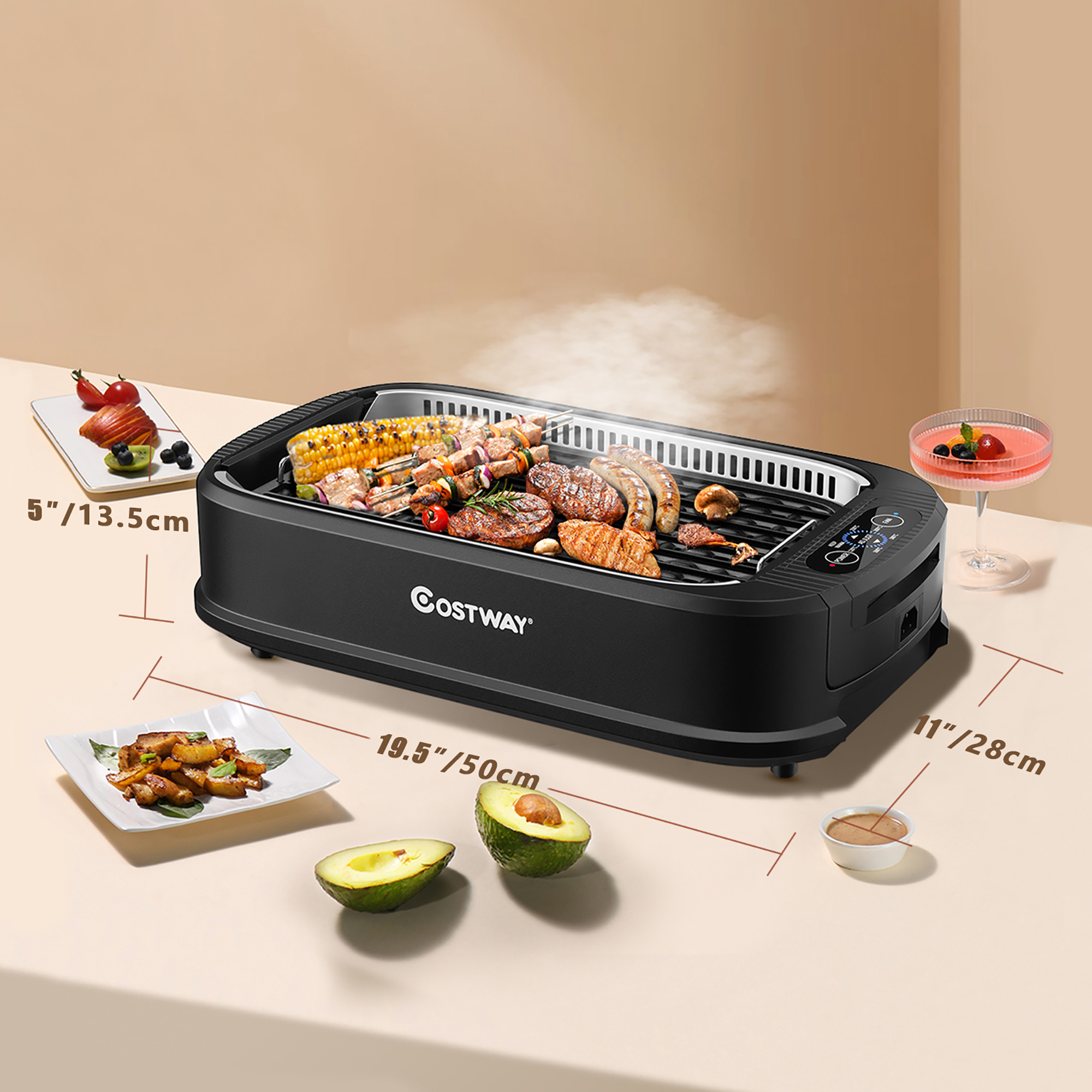Costway Smokeless Electric Grill Portable Nonstick BBQ w/ Turbo Smoke Extractor