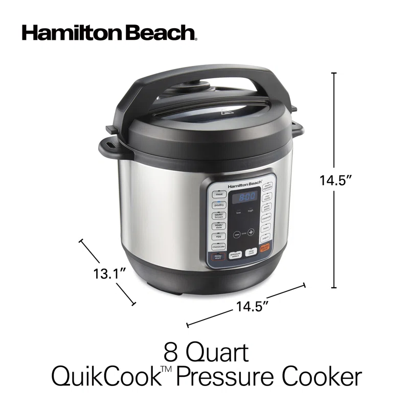 Hamilton Beach 34508 8 Qt. Stainless Steel Electric QuikCook Pressure Cooker with 12-Preset Functions