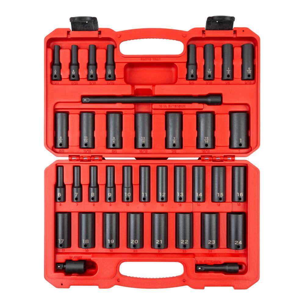 TEKTON SID91403 3/8 in. Drive Deep 6-Point Impact Socket Set. 37-Piece (1/4 in. - 1 in.. 6 mm - 24 mm)