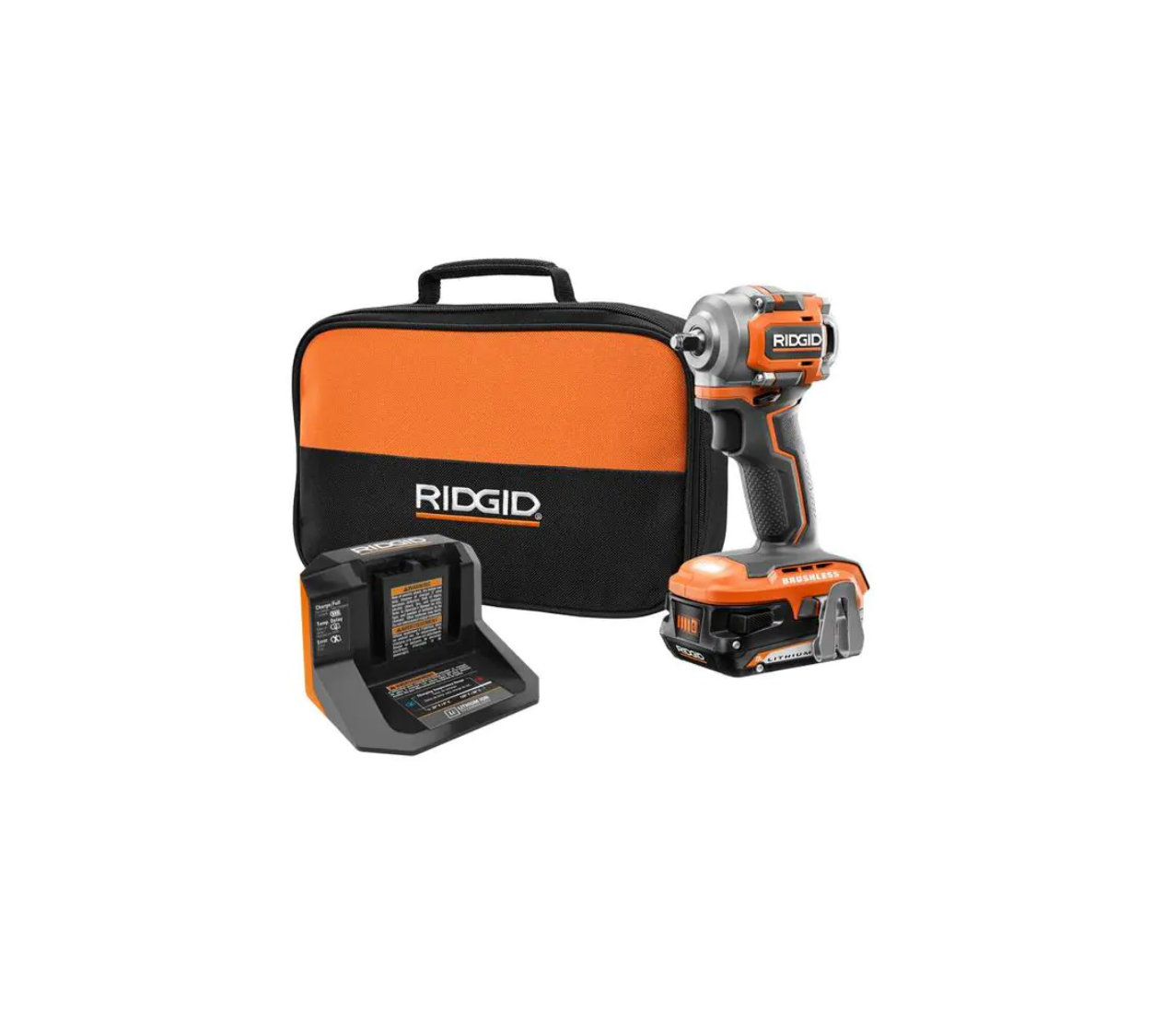 RIDGID R87207K 18V SubCompact Brushless Cordless 3/8 in. Impact Wrench Kit with Belt Clip. 2.0 Ah Battery. and 18V Charger