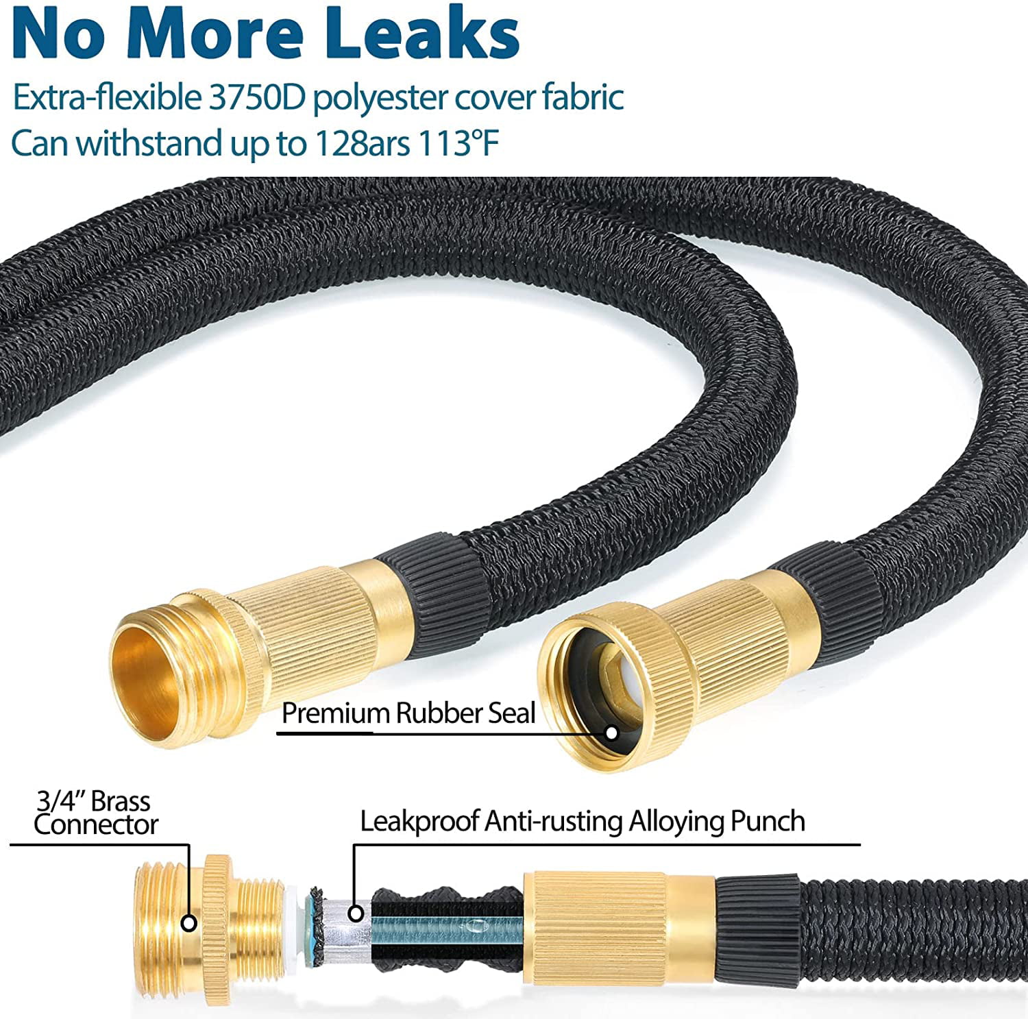 Meterk Expandable Garden Hose 50/100FT Water Hose with 10 Function Nozzle No-Kink Lightweight Flexible Hose Durable 3-Layers Latex with 3/4 Inch Solid Brass Fit