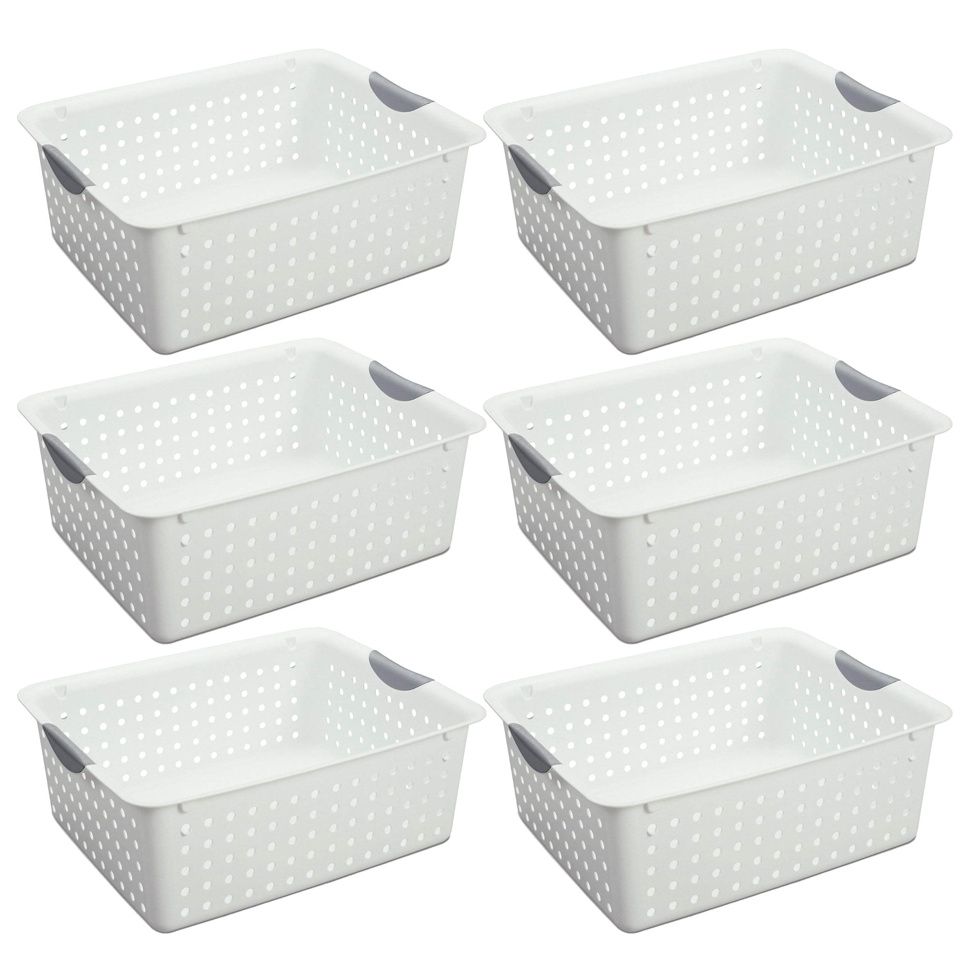 Sterilite Large Ultra Plastic Storage Bin Baskets w/ Handles. White. 6 Pack
