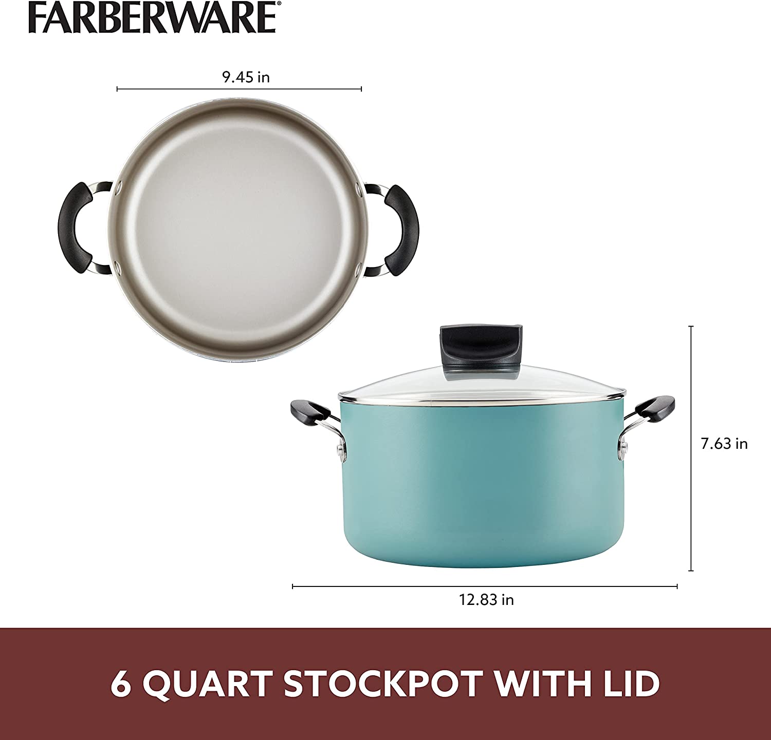 Farberware Smart Control Nonstick Stock Pot/Stockpot with Lid. 6 Quart. Aqua