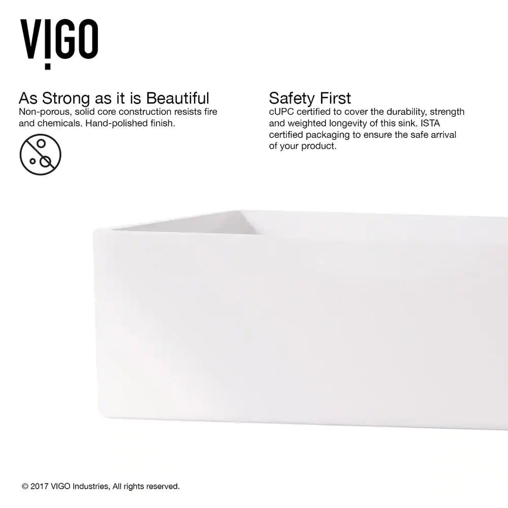 VIGO Matte Stone Magnolia Composite Rectangular Vessel Bathroom Sink. White