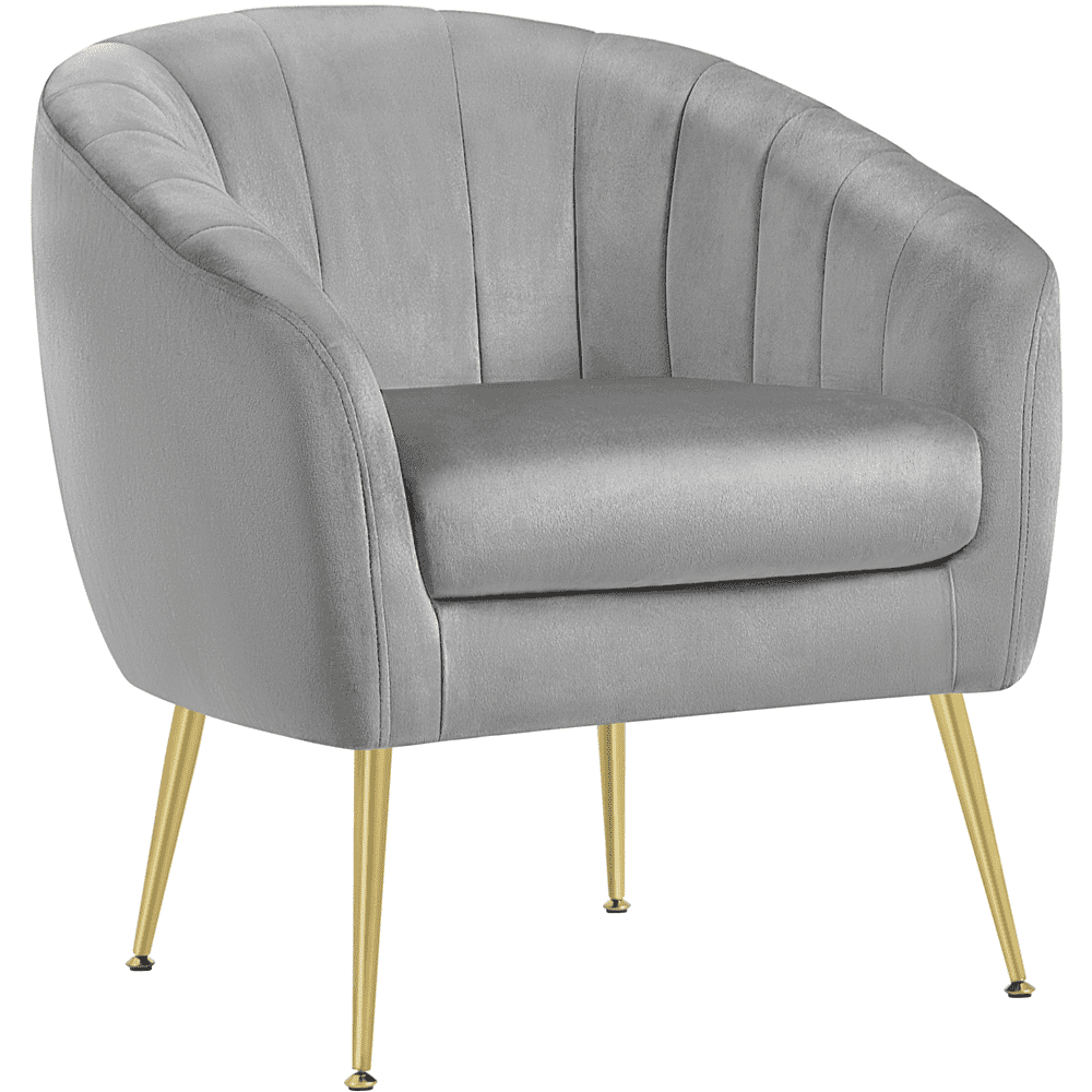 Yaheetech Velvet Channel Tufted Accent Armchair with Gold Metal Legs. Gray
