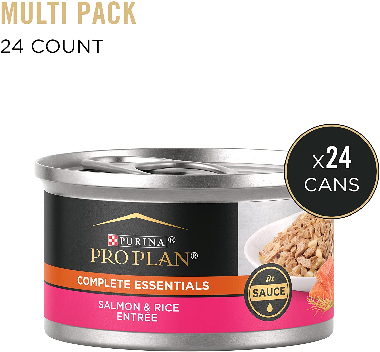 Purina Pro Plan Gravy. Pate. High Protein Wet Cat Food. COMPLETE ESSENTIALS Salmon Rice Entree in Sauce - (24) 3 oz. Pull-Top Cans