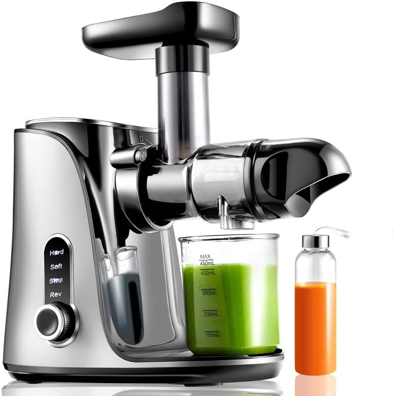 Juicer Machines.AMZCHEF Slow Masticating Juicer Extractor. Cold Press Juicer with Two Speed Modes. Travel bottle(500ML).LED display. Easy to Clean Brush & Quiet Motor for Vegetables&Fruits.Gray