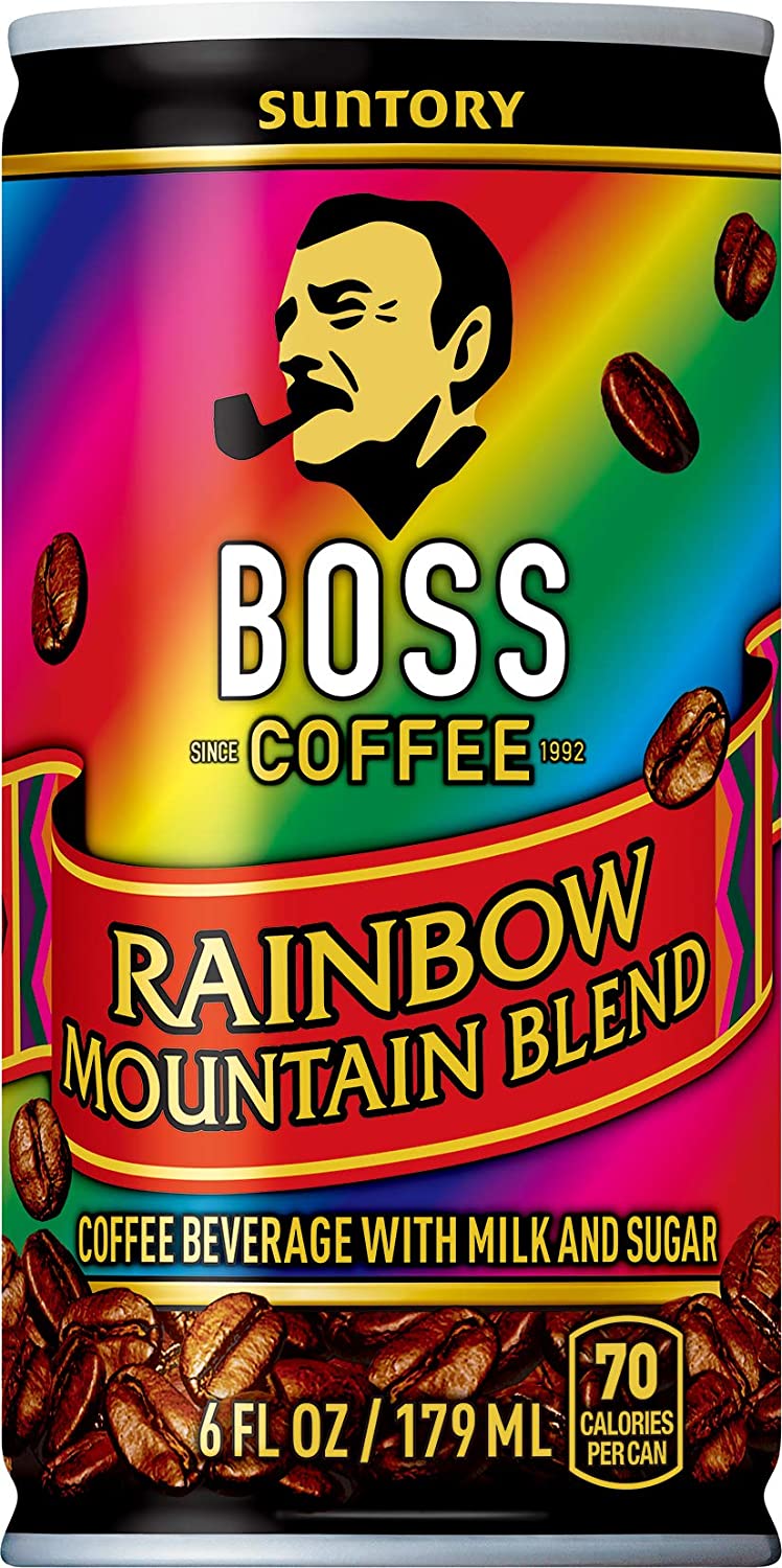 BOSS Coffee by Suntory Rainbow Mountain Blend Japanese Flash Brew Coffee 6oz 12 Pack. Imported from Japan. Espresso Doubleshot. Ready to Drink. Contains Milk. No Gluten