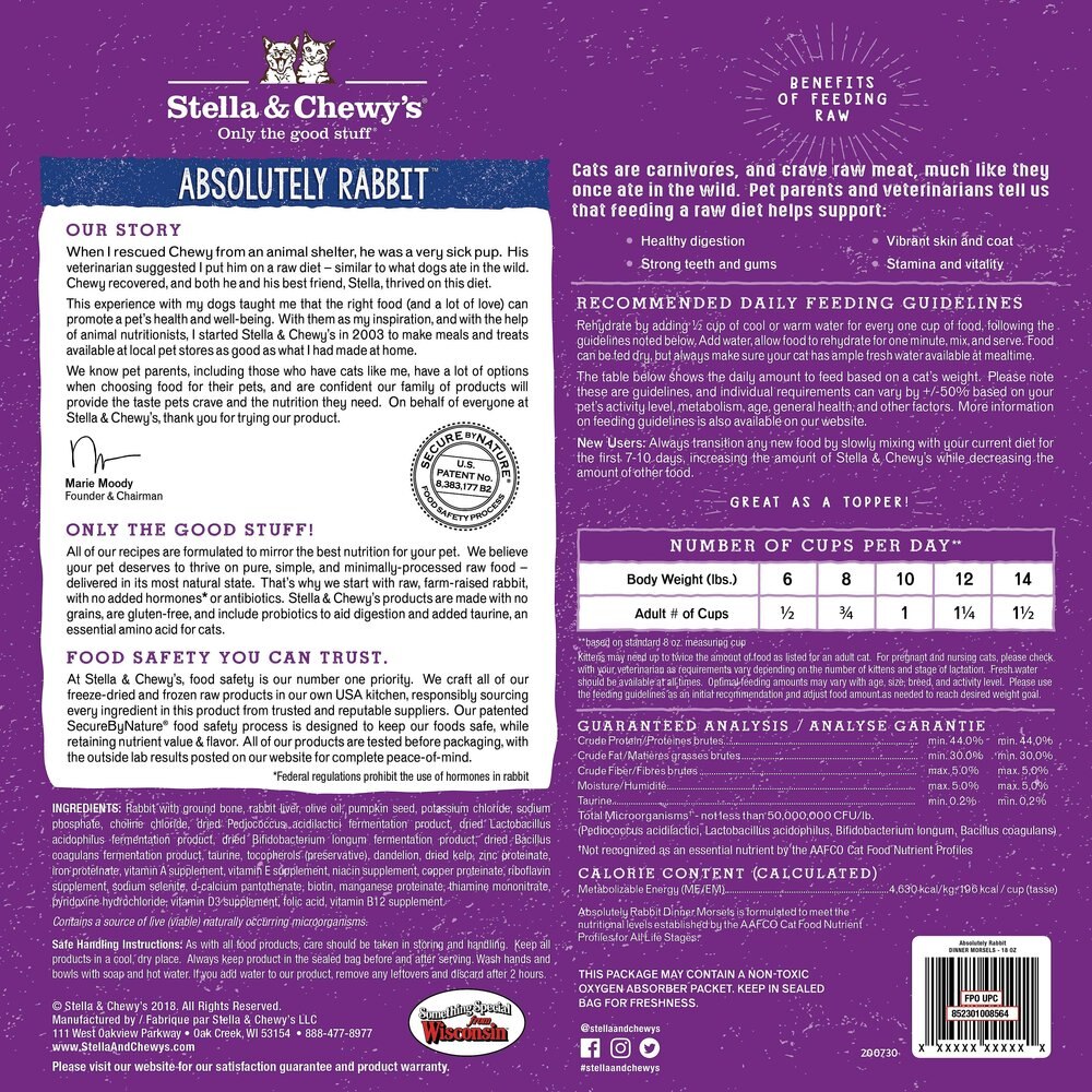 Stella and Chewy-s Absolutely Rabbit Dinner Morsels Freeze-Dried Raw Cat Food - Absolutely Rabbit - 18-oz bag