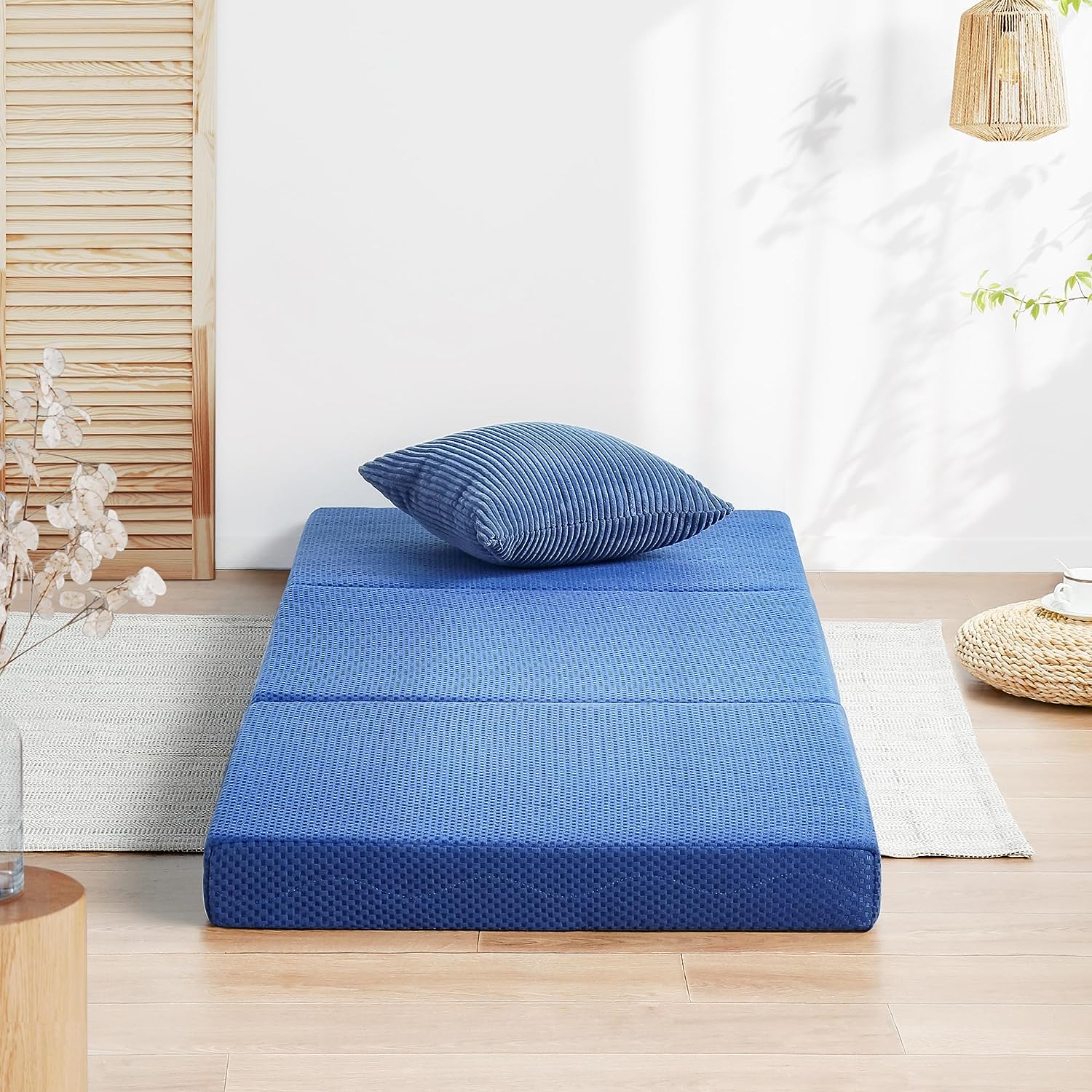 Olee Sleep Tri-Folding Memory Foam Topper. 4 inch. Blue