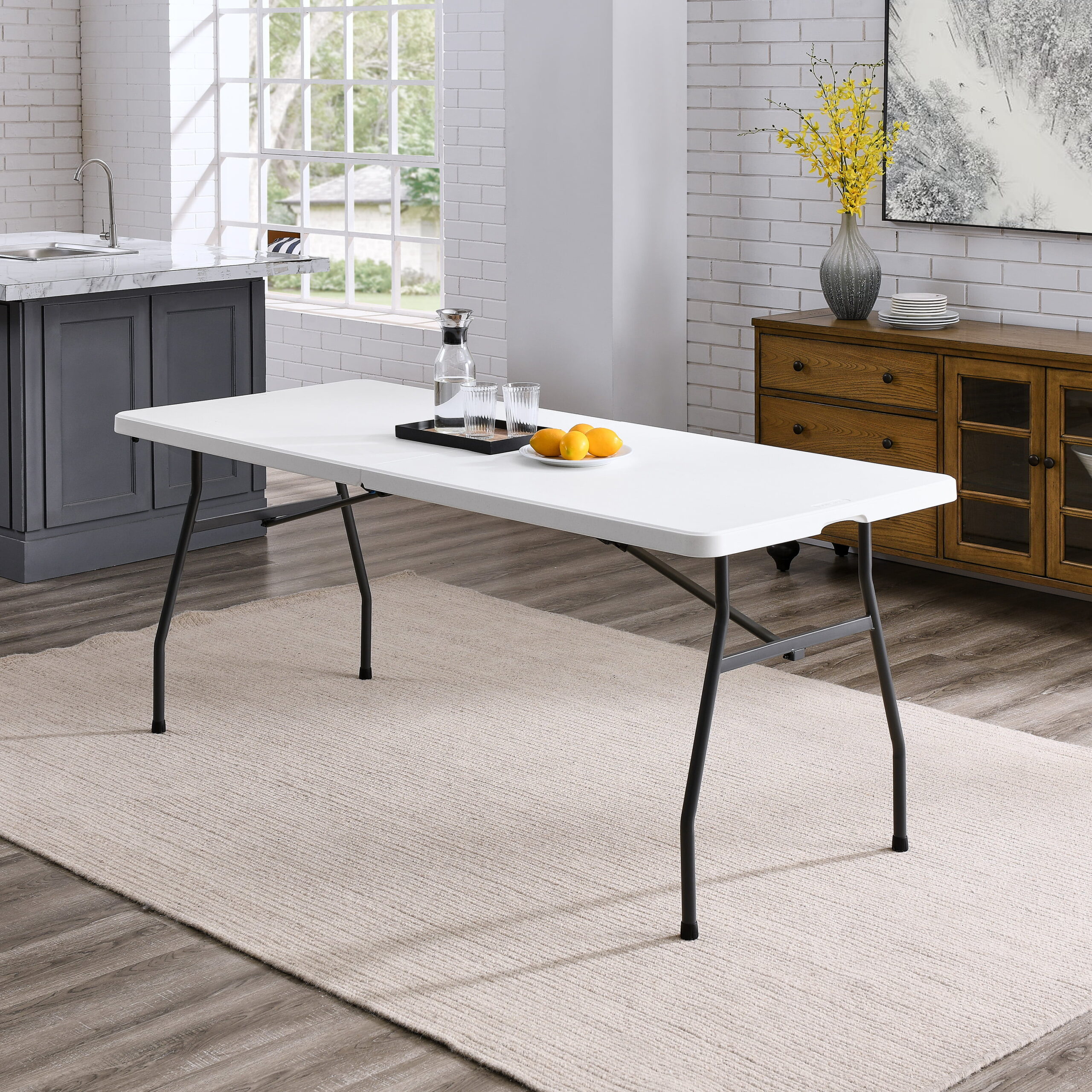 Mainstays 6 Foot Fold-in-Half Table. White Granite