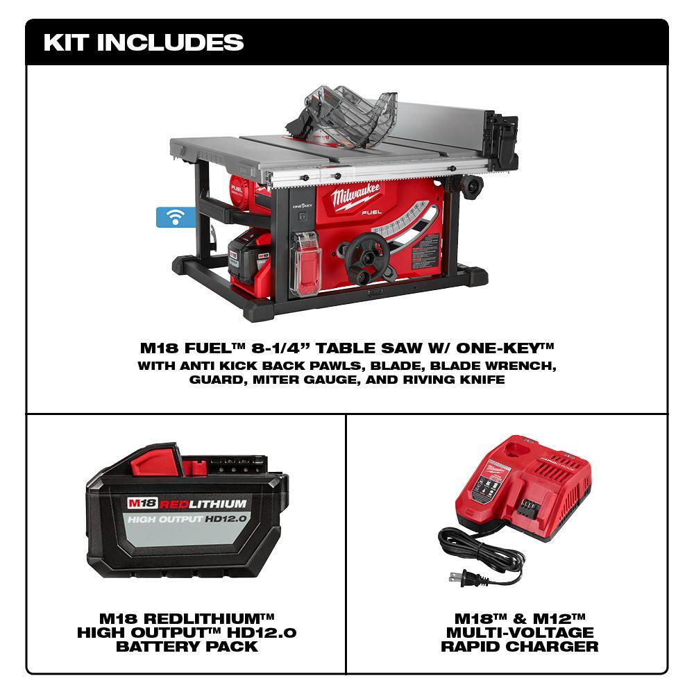 Milwaukee 2736-21HD M18 FUEL ONE-KEY 18- volt Lithium-Ion Brushless Cordless 8-1/4 in. Table Saw Kit W/(1) 12.0Ah Battery & Rapid Charger