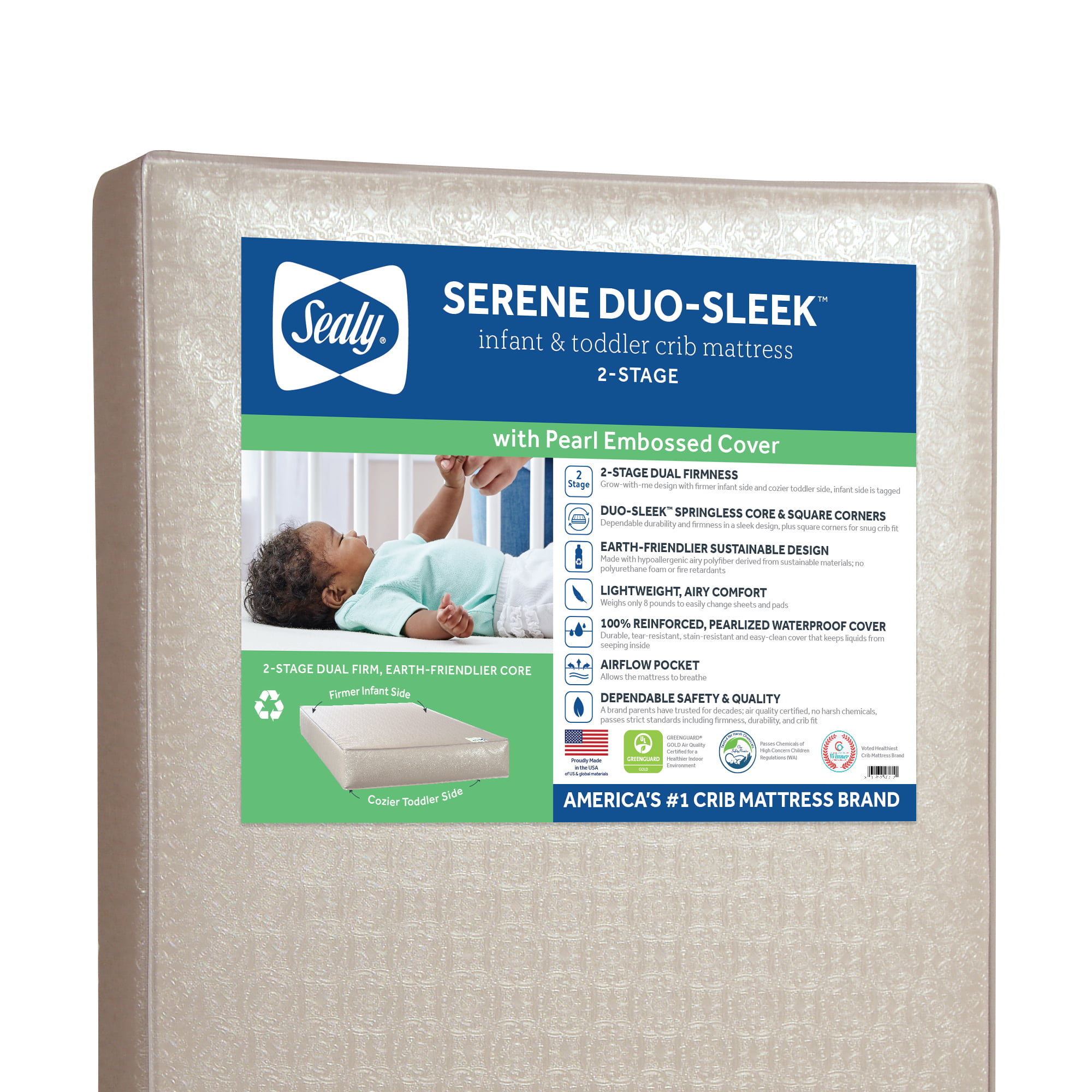 Sealy Serene Duo Sleek 2-Stage. Sustainable Fiber Foam. Crib & Toddler Mattress. 6 inch