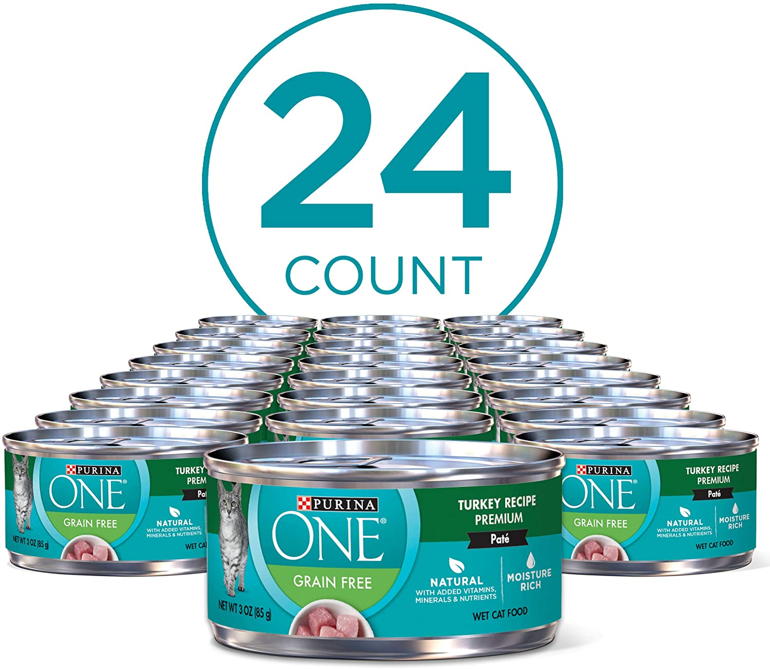 Purina ONE Turkey Recipe Pate Grain-Free Natural High Protein Canned Wet Cat Food. 3-oz. case of 24