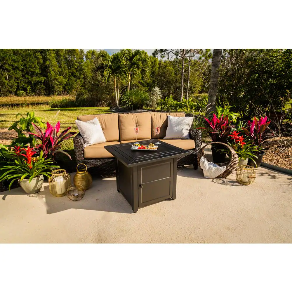 FIRE ISLAND GAD15307M 30 in. W x 24.6 in. H Square Steel Propane Black Slate Fire Pit with Stamped Steel Black Base and 50000 BTU Burner
