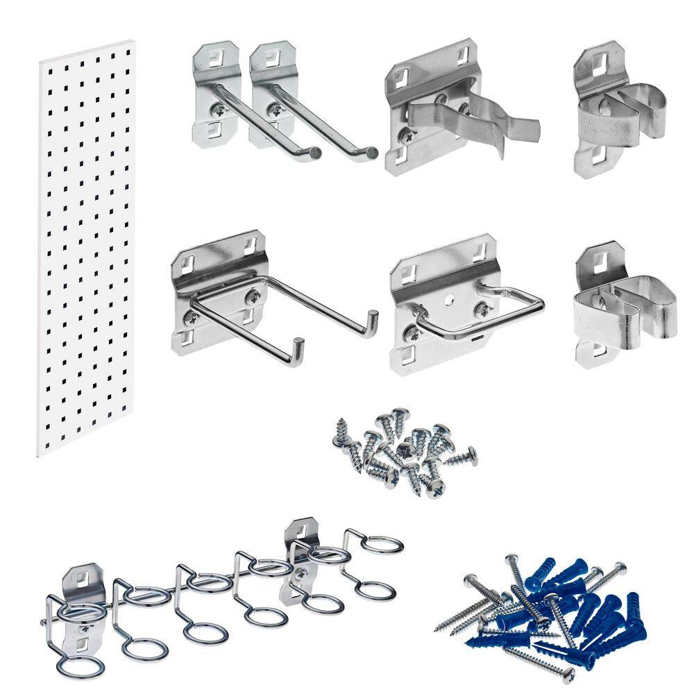 Triton Products LBS31T-WHT 31.5 in. x 9 in. Steel Square Hole Pegboard Strip Set in White and LocHook Assortment (8-Piece)