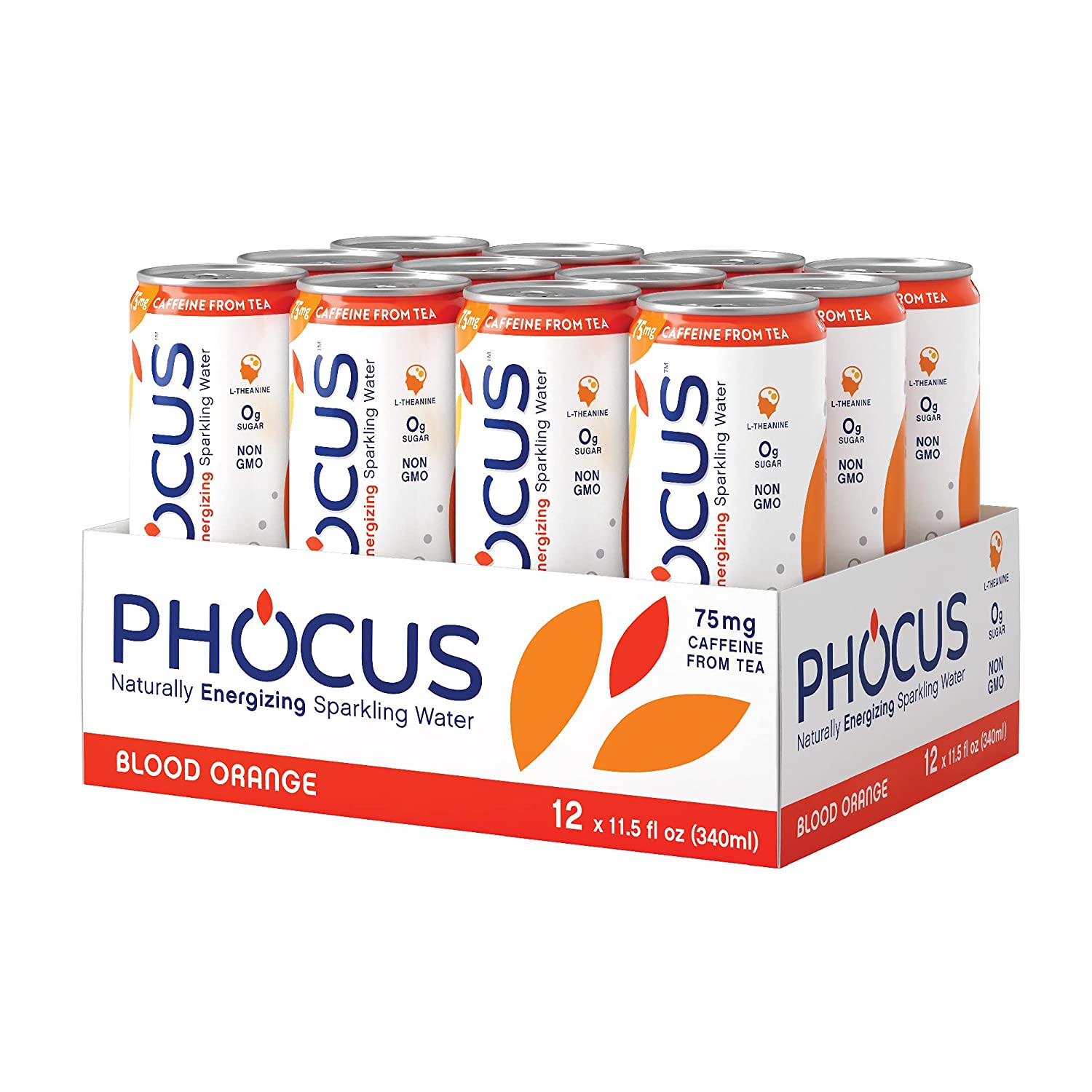 Phocus Caffeinated Sparkling Water. Clean Energy. 11.5 Fl Oz. (12 Pack)