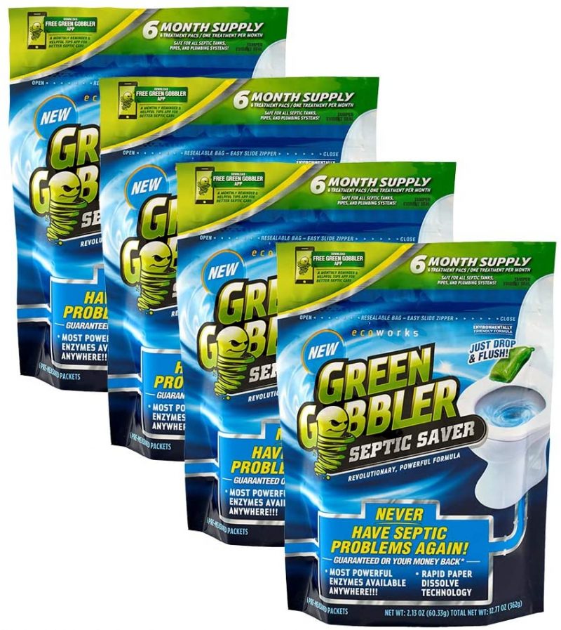 Green Gobbler Septic Saver Bacteria Enzyme Pacs. 2 Year Septic Tank Supply