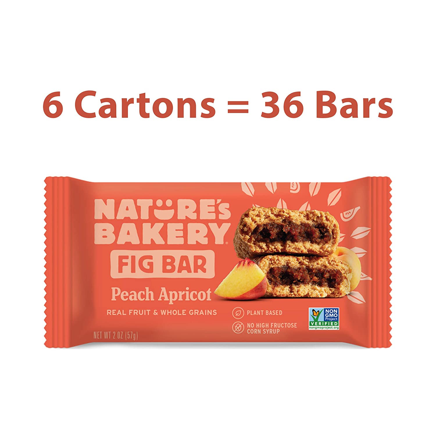 Nature's Bakery Whole Wheat Fig Bars. Peach Apricot. Real Fruit. Vegan. Non-GMO. Snack bar. 6 boxes with 6 twin packs (36 twin packs)
