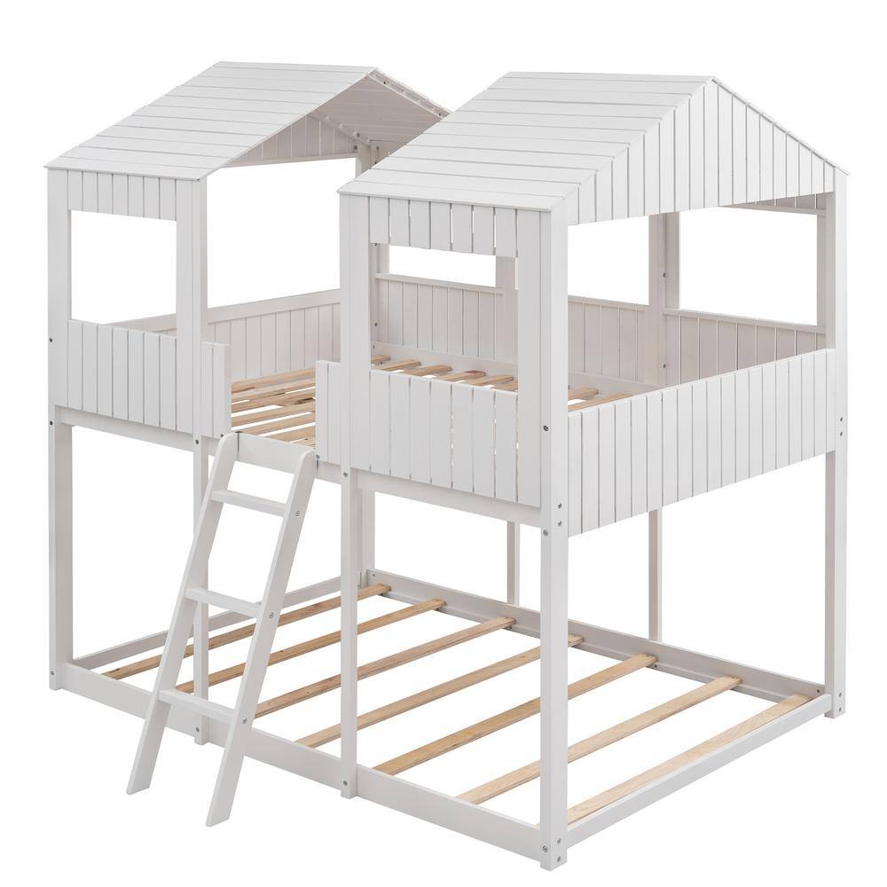 Qualler  Eligia White Full Over Full House Style Bunk Bed