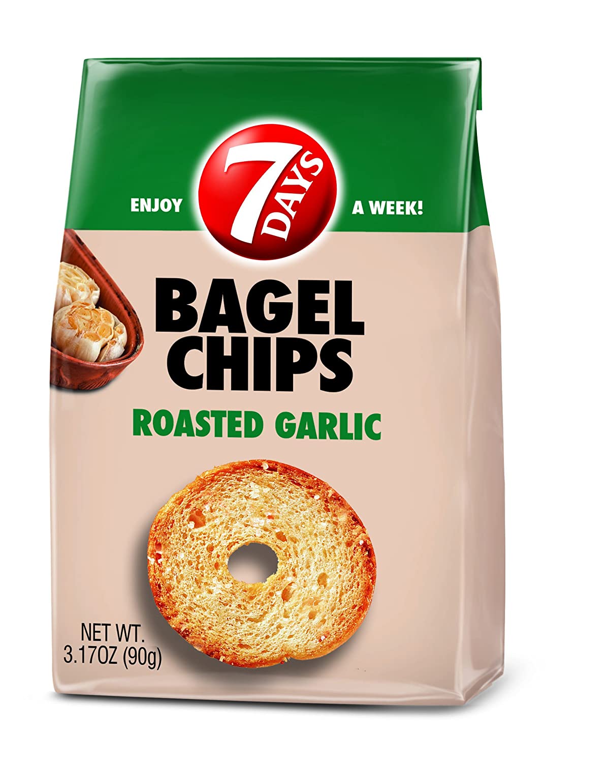 7Days Bagel Chips. Roasted Garlic. Natural. Non-GMO (3.17oz. Pack of 12)