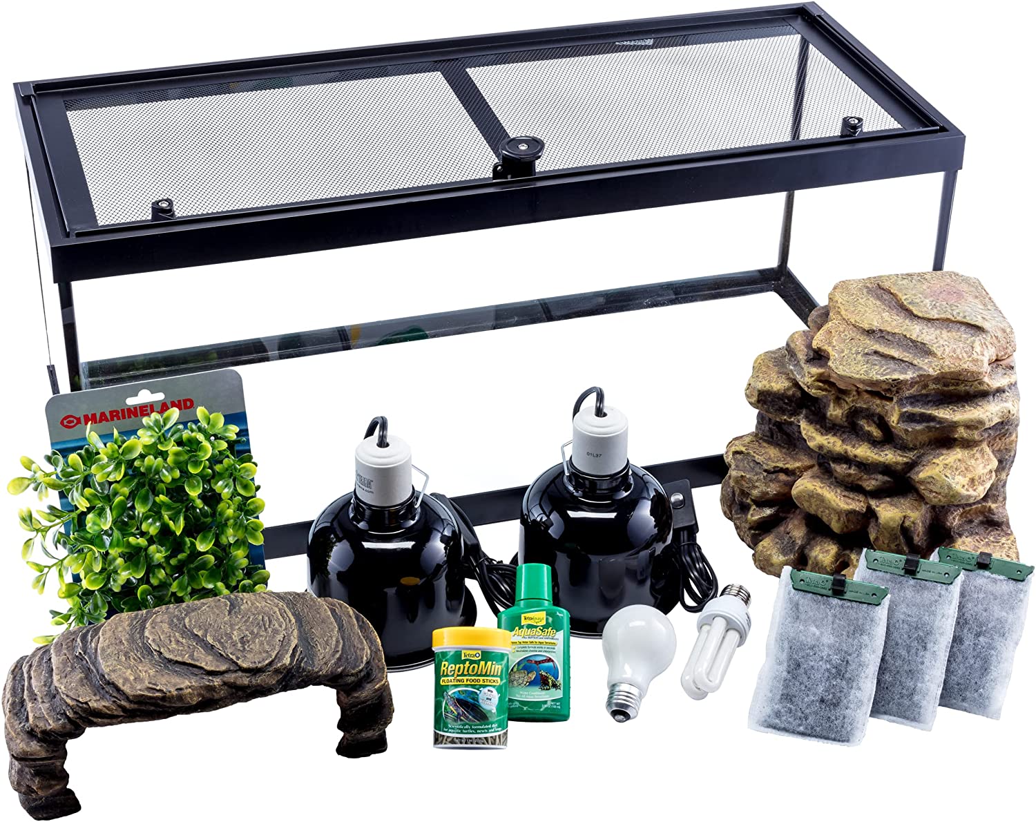 Tetra Aquatic Turtle Deluxe Kit 20 Gallons. aquarium With Filter And Heating Lamps. 30 IN