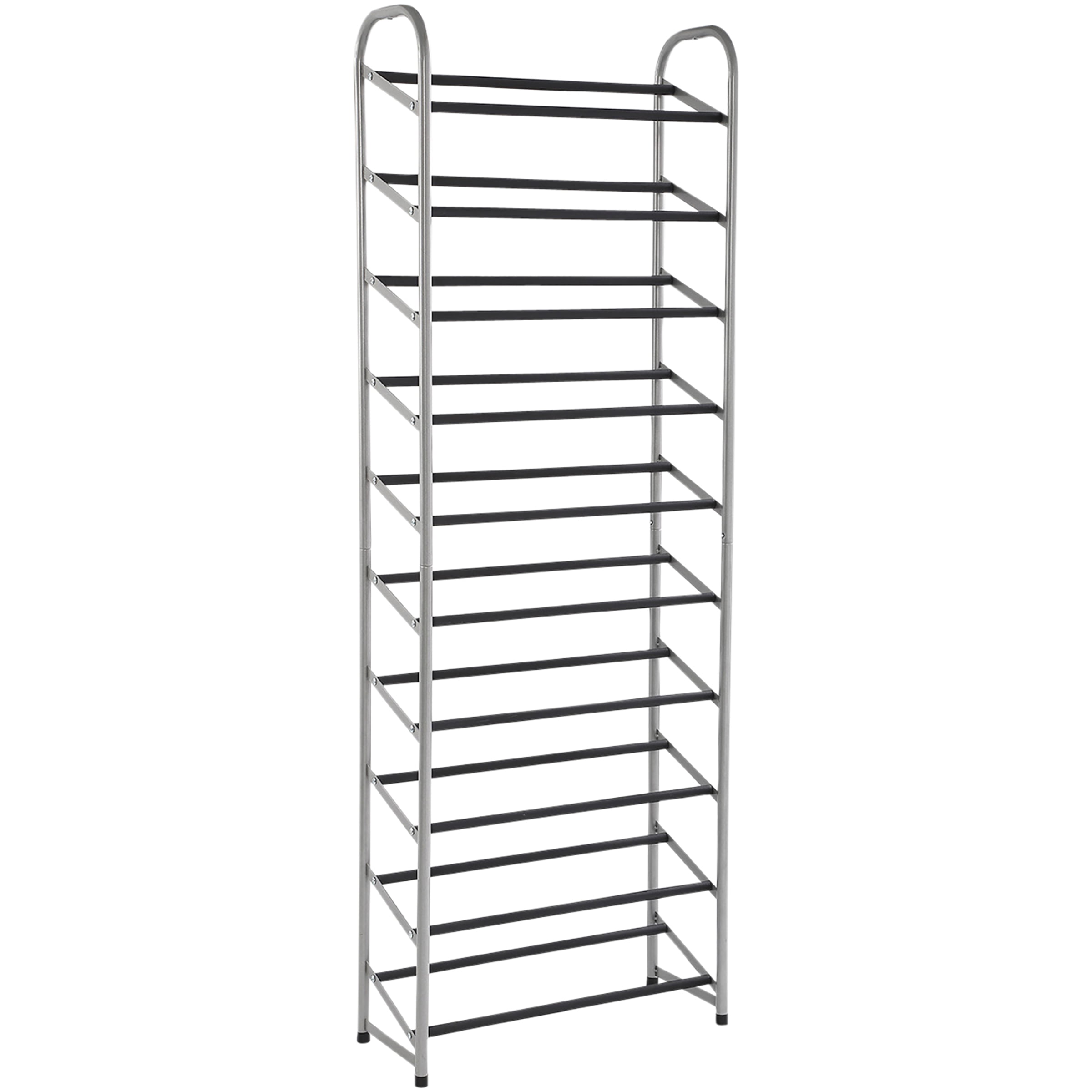Mainstays 10-Tier Shoe Rack. Powder Coated Black and Silver Finish. 30 Pairs