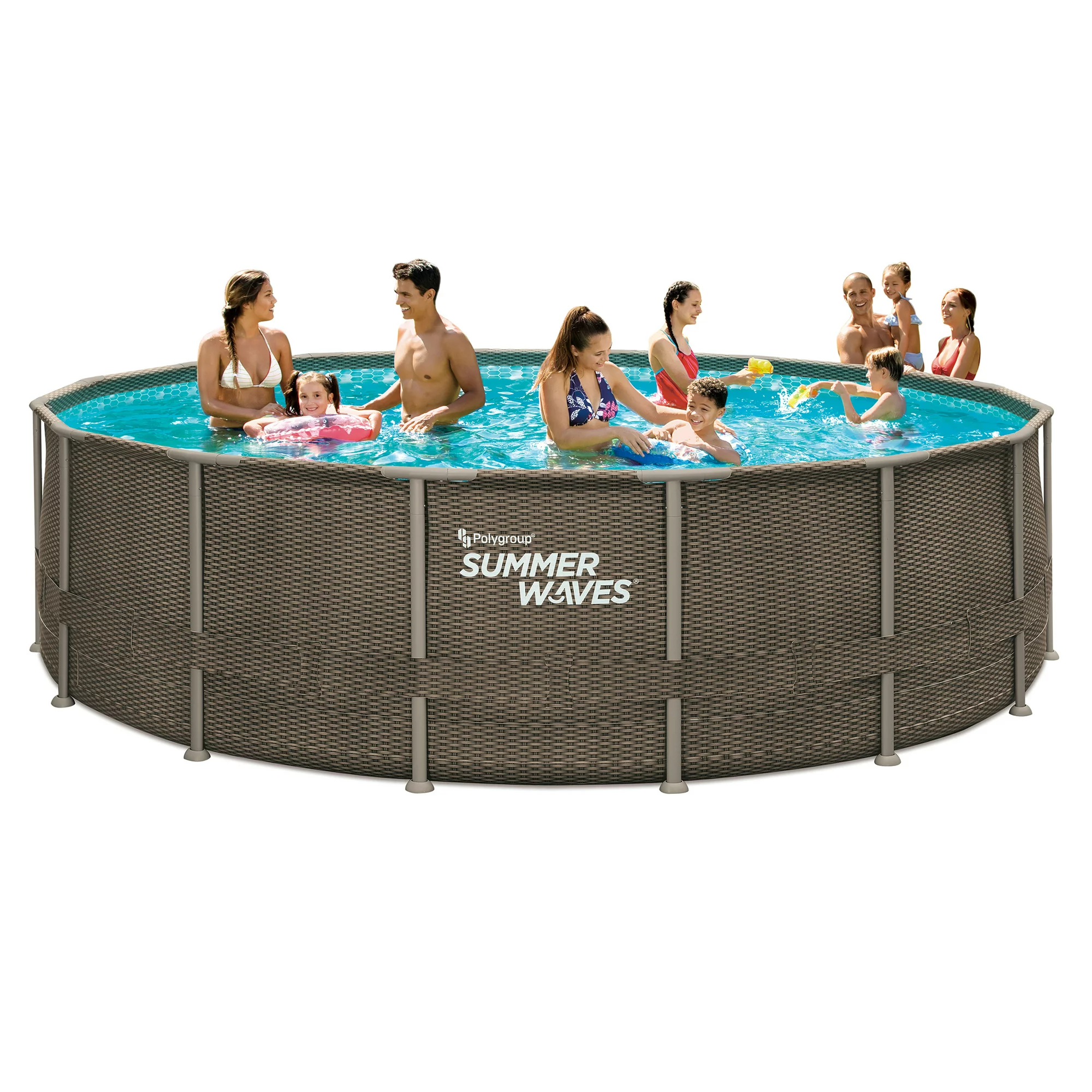 Summer Waves 16 ft Dark Double Rattan Elite Frame Pool. Round. Ages 6+. Unisex