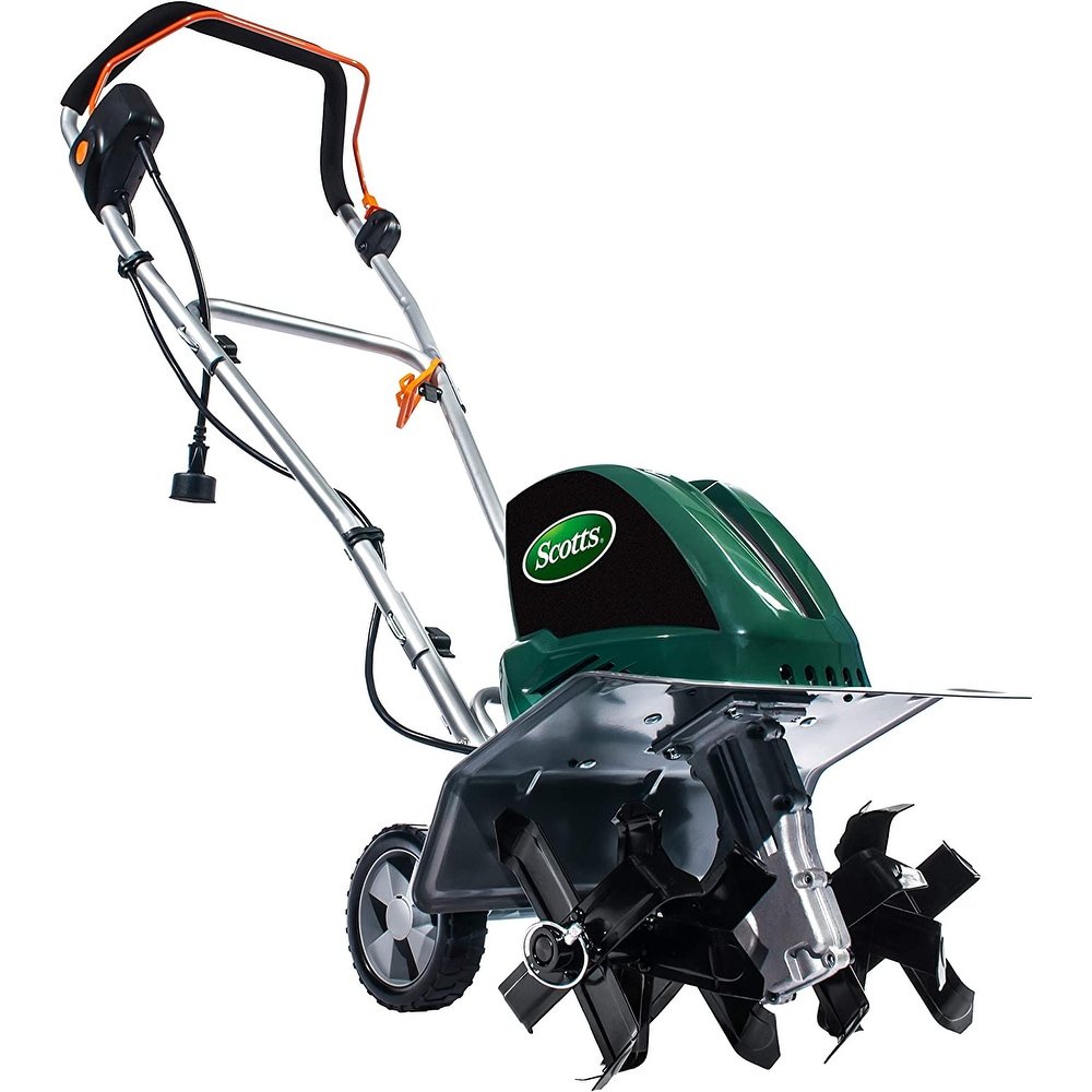 Scotts Outdoor Power Tools 13.5-Amp 16-Inch Electric Garden Tiller Cultivator. Adjustable Tines. Green