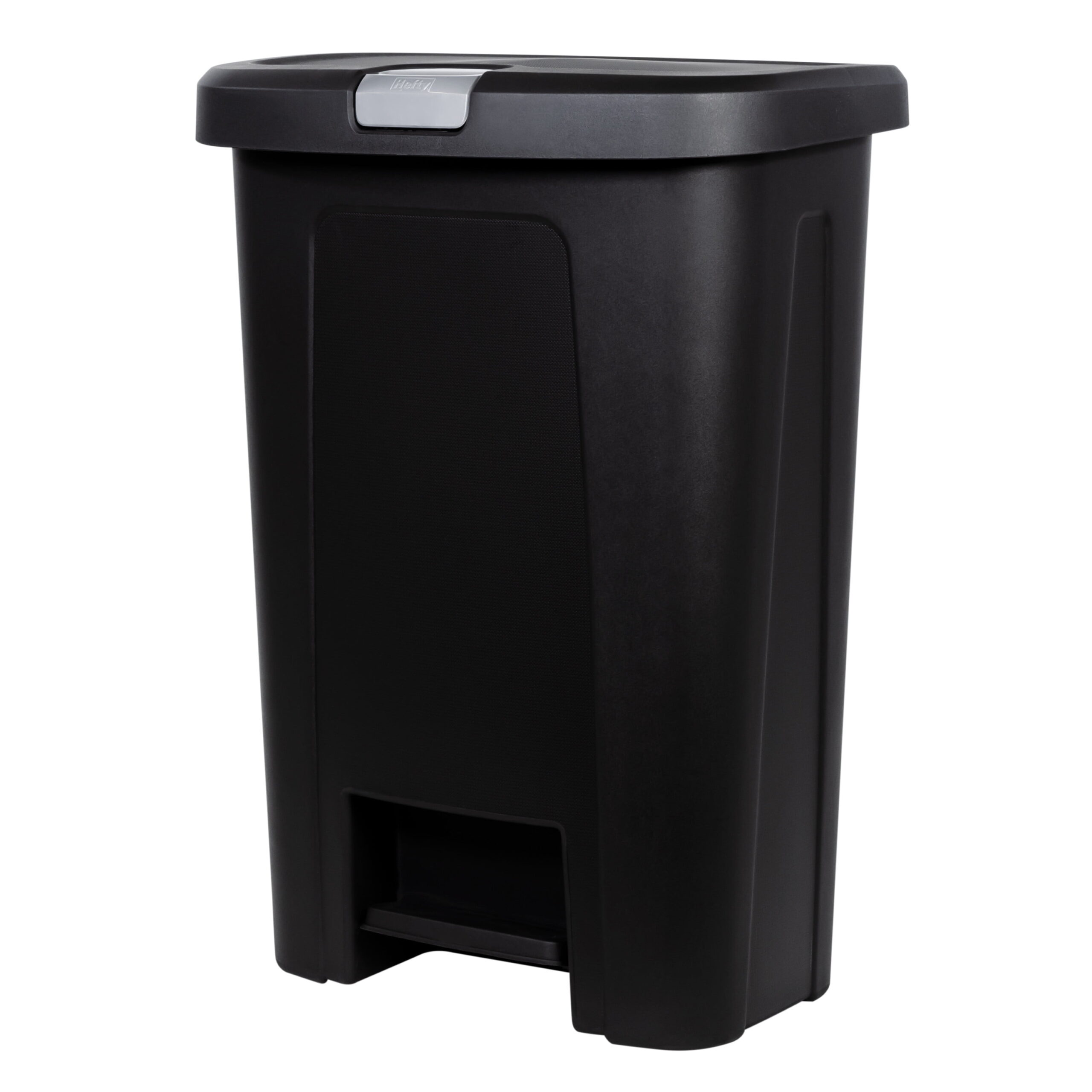 Hefty 10 gal Step On Lid Lock Plastic Kitchen Trash Can. Black