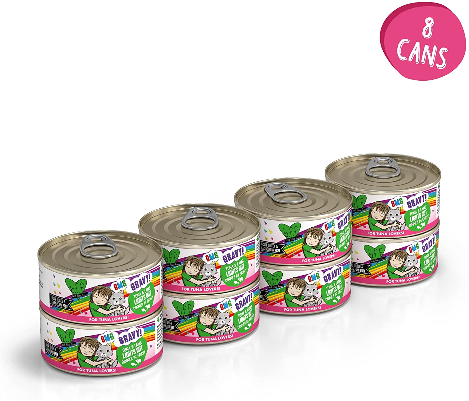 Weruva Wet Cat Food B.F.F. OMG - Best Feline Friend Oh My Gravy!. Tuna & Lamb Lights Out with Tuna & Lamb. 5.5oz Can (Pack of 8)