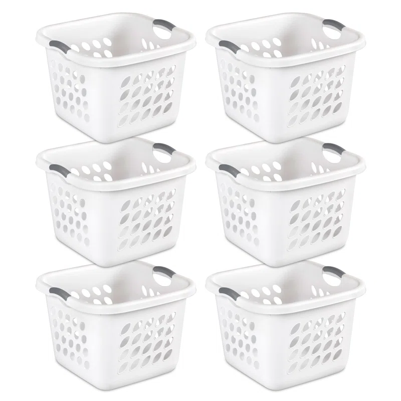 Sterilite 12178006 1.5 Bushel/53 Liter Ultra Square Laundry Basket. White Basket w/ Titanium Inserts. Pack of 6