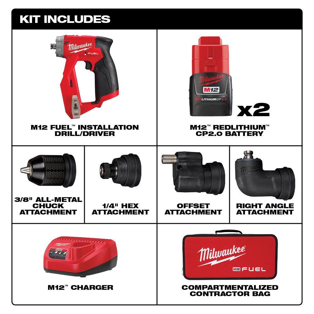 Milwaukee 2526-21HO-2505-22 M12 FUEL 12-Volt Lithium-Ion Cordless Oscillating Multi-Tool Kit w/4-in-1 Installation Drill/Driver Kit