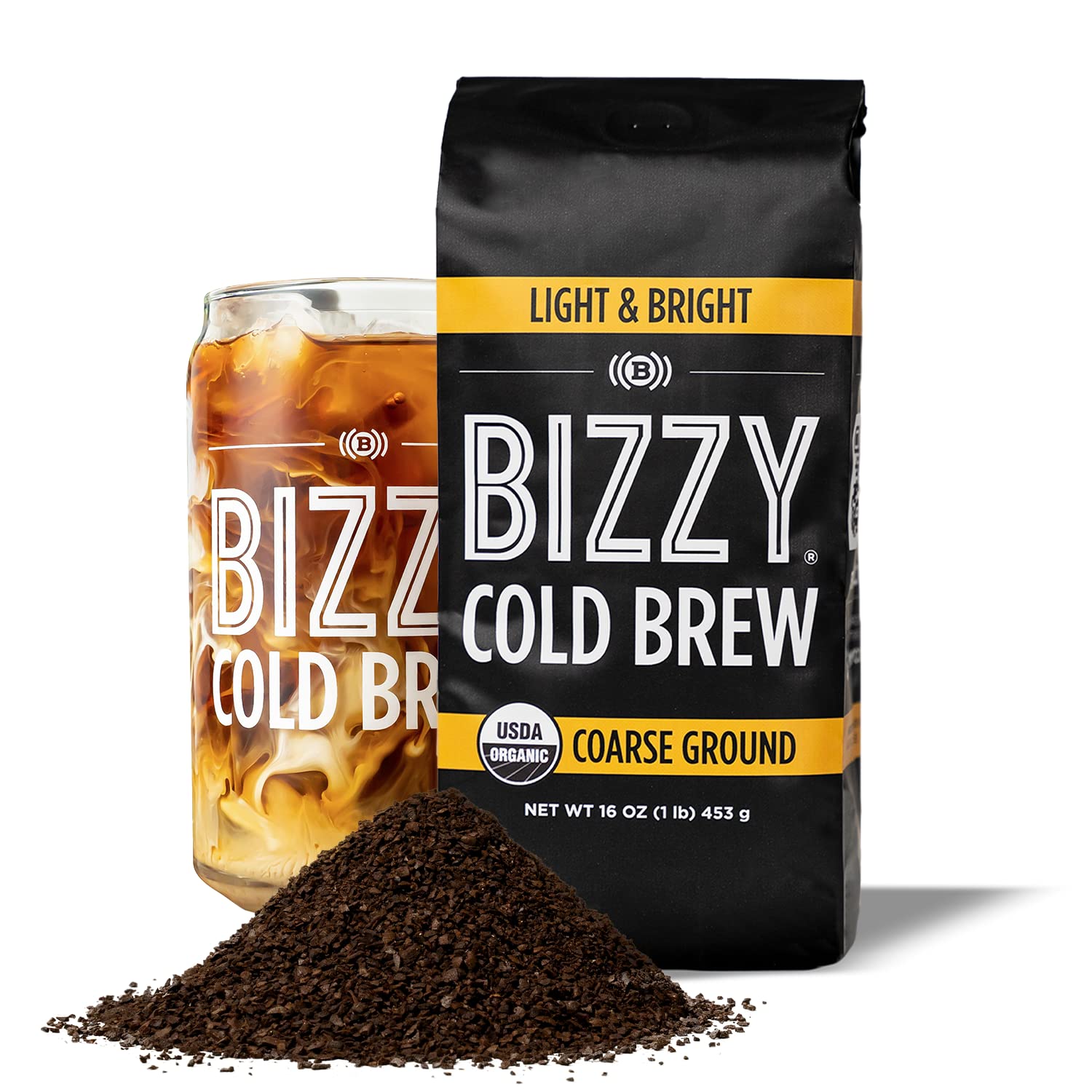 Bizzy Organic Cold Brew Coffee | Light & Bright Blend | Coarse Ground Coffee | Micro Sifted | Specialty Grade | 100% Arabica | 1 LB