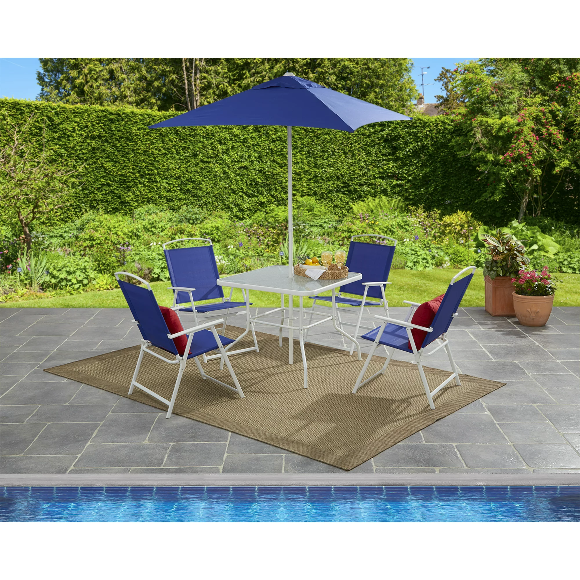 Mainstays Albany Lane 6 Piece Outdoor Patio Dining Set. Blue