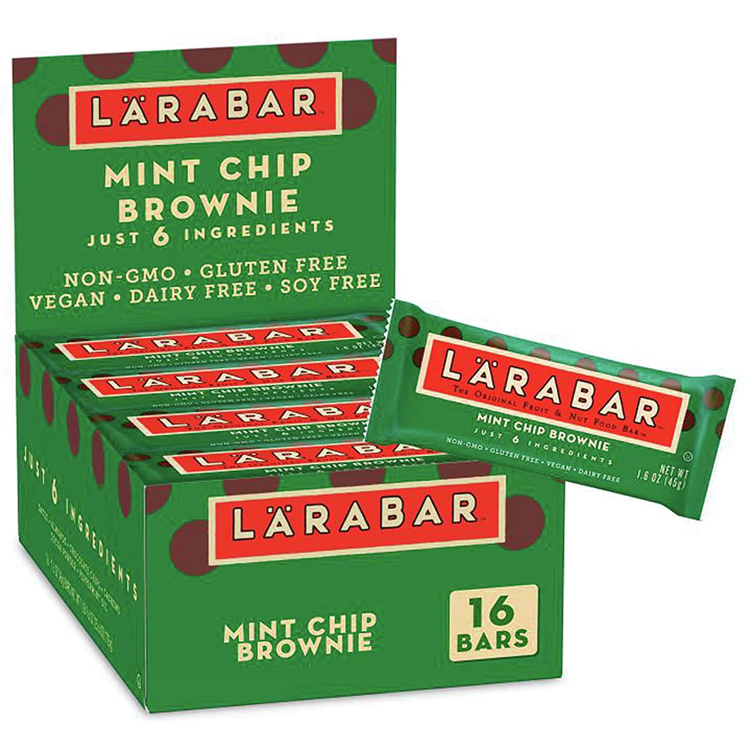 Larabar Mint Chip Brownie. Gluten Free Vegan Fruit & Nut Bar. 1.6 oz Bars. 16 Ct