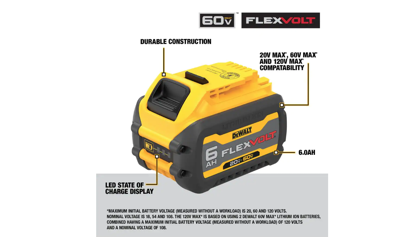 DEWALT DCB606 FLEXVOLT 20-Volt/60-Volt MAX Lithium-Ion 6.0Ah Battery Pack