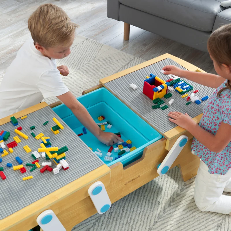 KidKraft Building Bricks Play N Store Wooden Table. Children-s Toy Storage with Bins. 200+ Blocks Included. Natural. Gift for Ages 3+